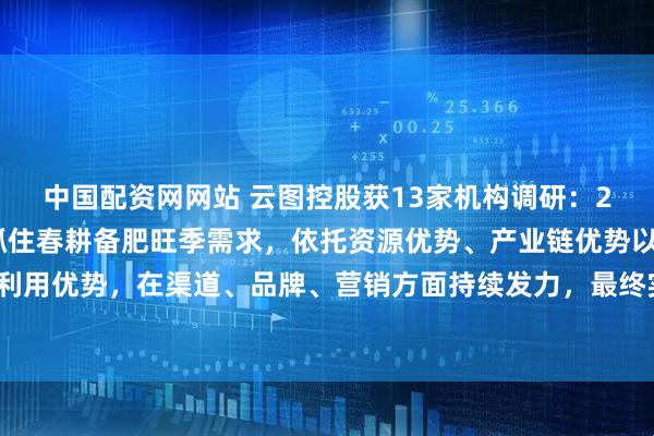中国配资网网站 云图控股获13家机构调研：2025年一季度，公司抓住春耕备肥旺季需求，依托资源优势、产业链优势以及磷酸分级利用优势，在渠道、品牌、营销方面持续发力，最终实现复合肥销量稳定增长（附调研问答）